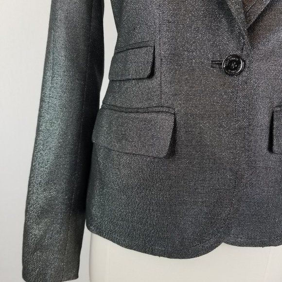 Tory Burch Metallic Black & Silver Shimmer Button Front Blazer Suit Jacket NWOT - Picture 3 of 10